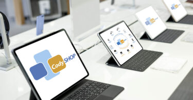 Tablets lined up on display at a shopping mall